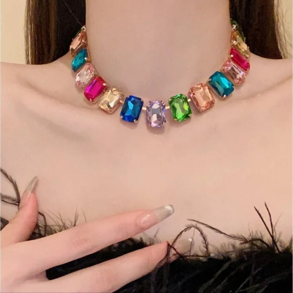 Exaggerated Colorful Rhinestone Choker Necklace